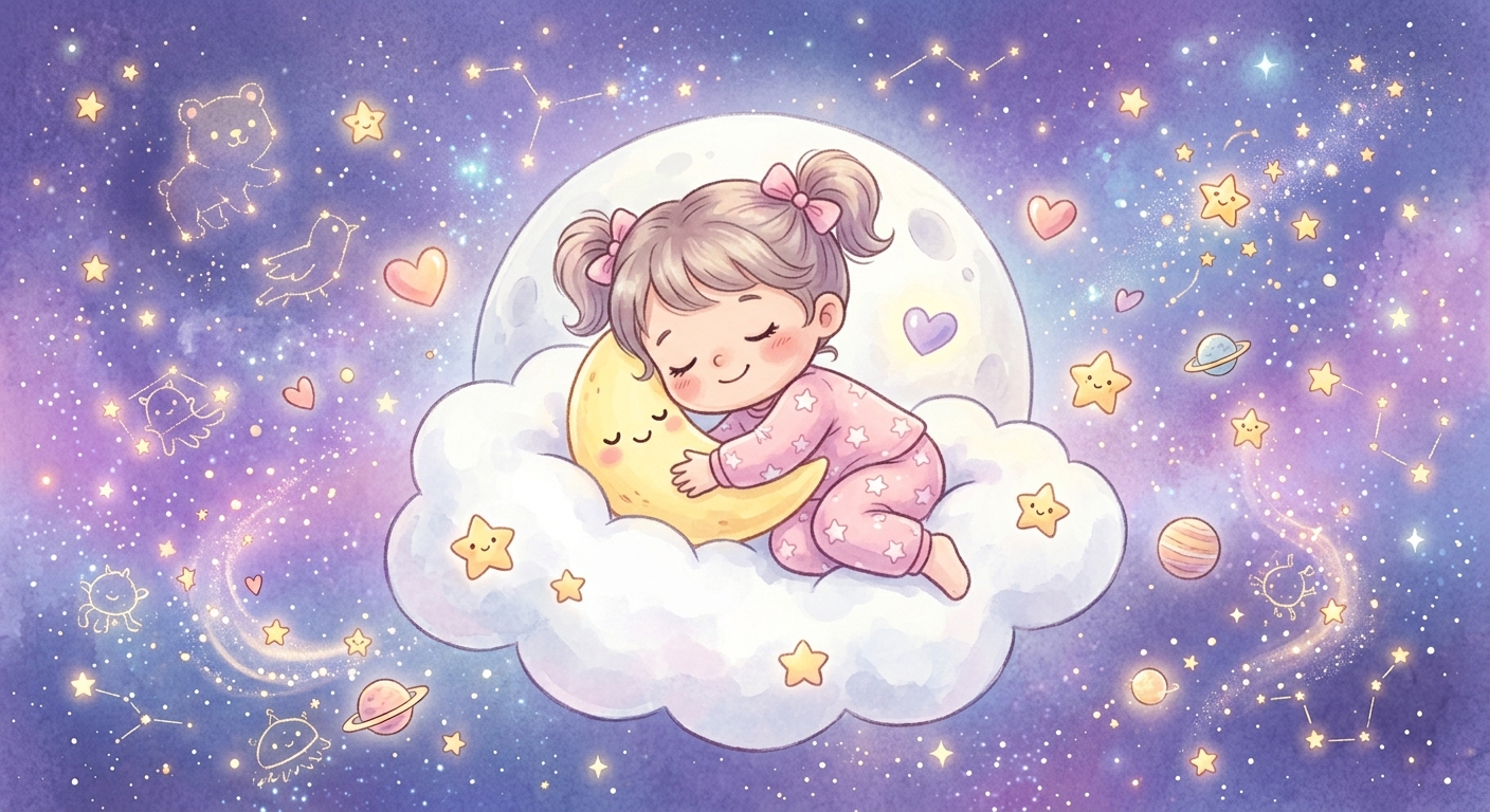 Little girl and boy sleeping on a cloud
